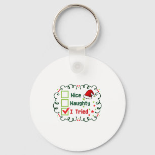 Nice Naughty I Tried Funny Christmas Family Matchi Key Ring