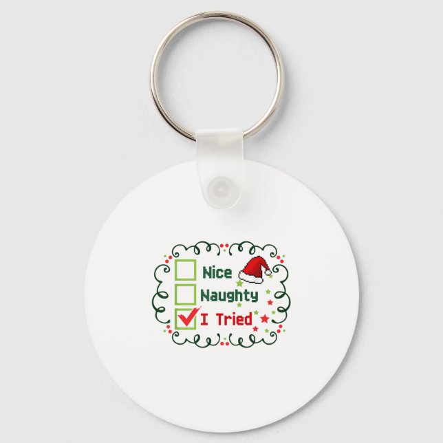 Nice Naughty I Tried Funny Christmas Family Matchi Key Ring (Front)