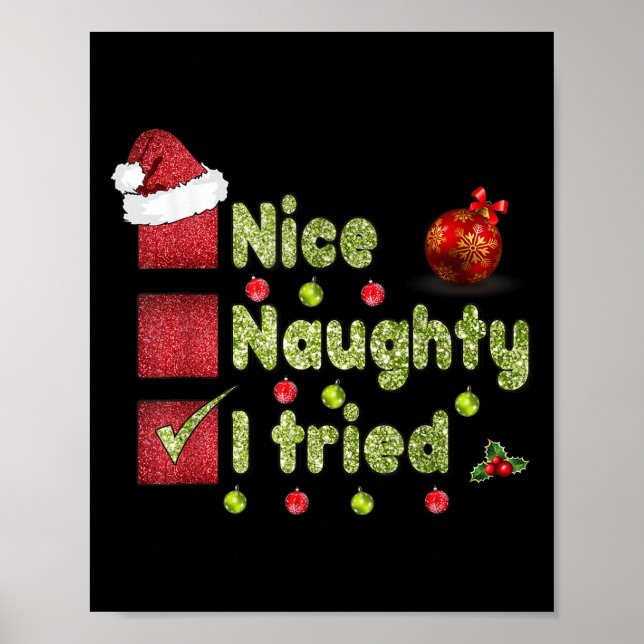 Nice Naughty I Tried Funny Christmas Family Matchi Poster (Front)