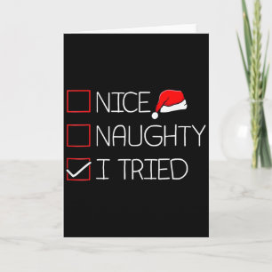 Nice Naughty I Tried Funny Christmas Family Pajama Card