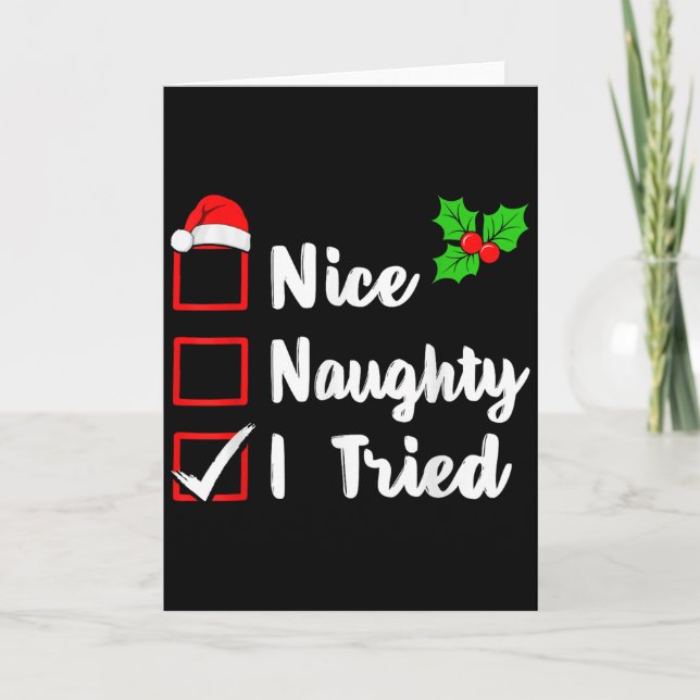 Nice Naughty I Tried Funny Christmas Pjs Family Ma Card (Front)