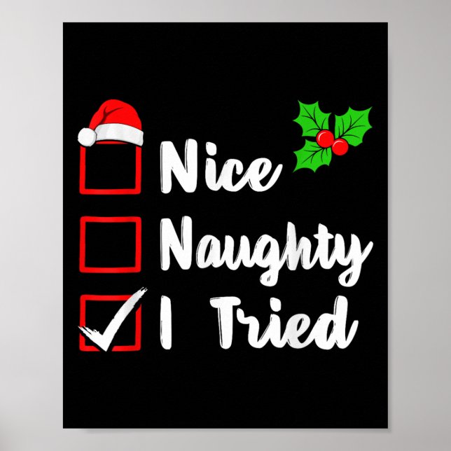 Nice Naughty I Tried Funny Christmas Pjs Family Ma Poster (Front)