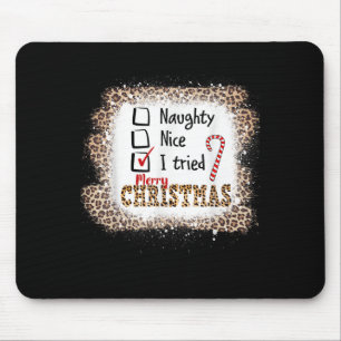 Nice Naughty I Tried Leopard Funny Christmas List Mouse Mat