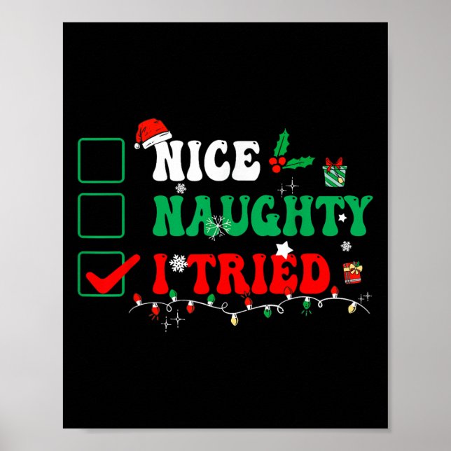 Nice Naughty I Tried Matching Christmas Funny Fami Poster (Front)