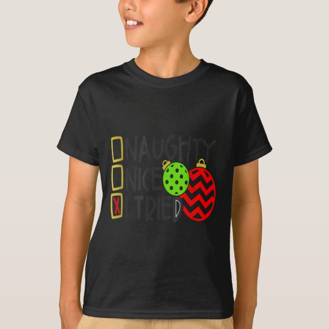 Nice Naughty I Tried Ornaments Novelty _1  T-Shirt (Front)