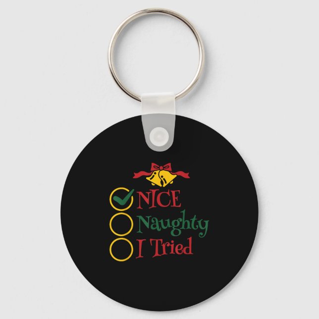 Nice Naughty I Tried Retro Christmas List Men Wome Key Ring (Front)