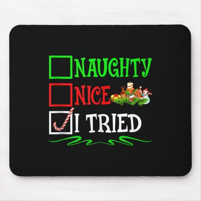 Nice Naughty I Tried Santa Christmas List Tank Top Mouse Mat (Front)