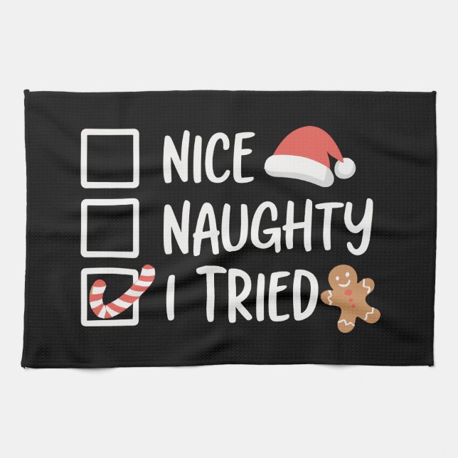Nice Naughty I Tried Santa's Naughty List Funny Tea Towel (Horizontal)