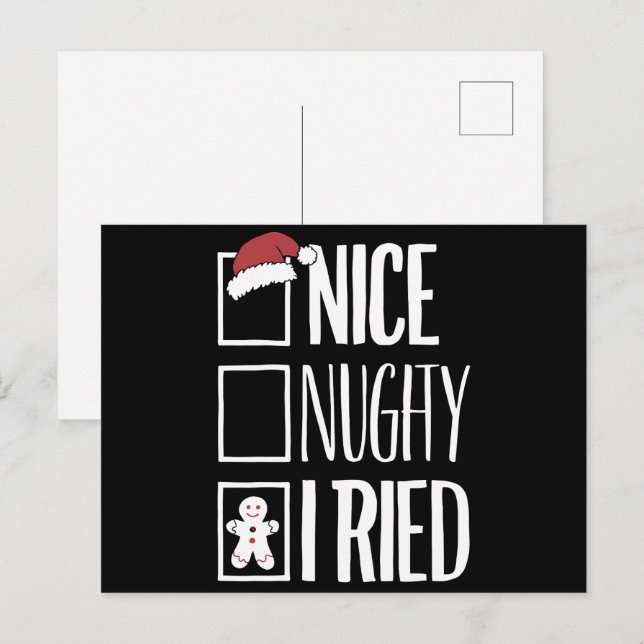 Nice Naughty I Tried Santa's Naughty List Xmas Holiday Postcard (Front/Back)