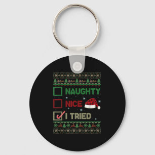 Nice Naughty I Tried Ugly Sweater Red Plaid Christ Key Ring