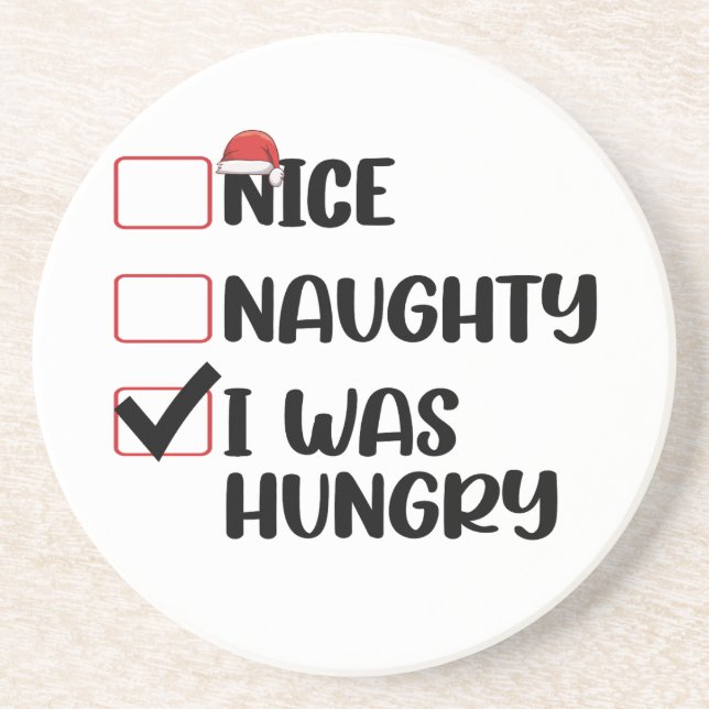 Nice Naughty I Was Hungry Christmas List Coaster (Front)