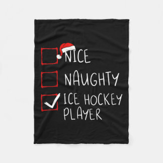 Nice Naughty Ice Hockey Player List Christmas Sant Fleece Blanket