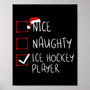 Nice Naughty Ice Hockey Player List Christmas Sant Poster