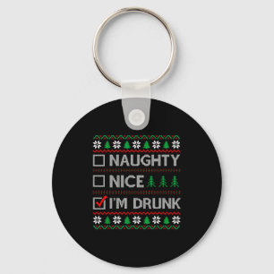 Nice Naughty I'm Drunk Checklist Ugly Christmas Sw Key Ring