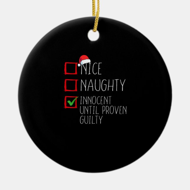Nice Naughty Innocent Until Proven Ceramic Tree Decoration (Front)