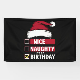 Nice Naughty It's My Birthday Christmas List Santa Banner