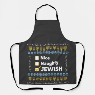 Nice Naughty Jewish Hanukkah Ugly Sweater Apron