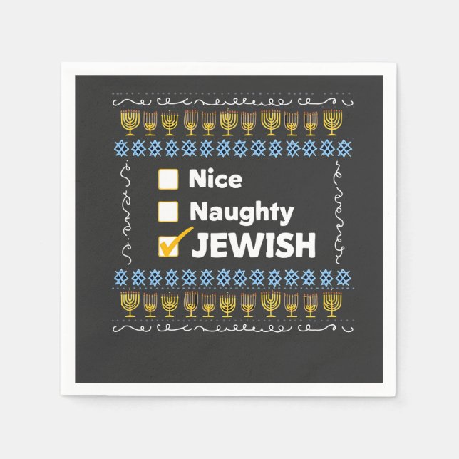 Nice Naughty Jewish Hanukkah Ugly Sweater Napkin (Front)