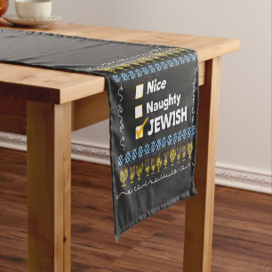 Nice Naughty Jewish Hanukkah Ugly Sweater Short Table Runner