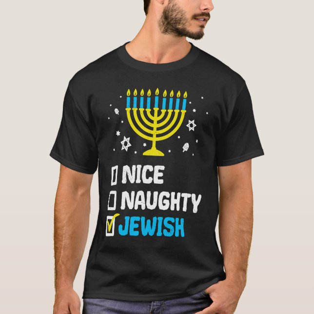 Nice Naughty Jewish Happy Hanukkah Chanukah Ugly S T-Shirt (Front)