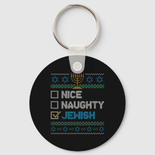 Nice Naughty Jewish Ugly Christmas Sweater Funny H Key Ring