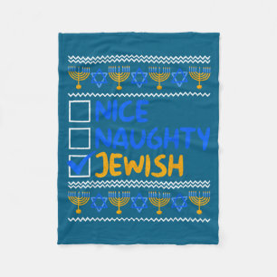Nice Naughty Jewish Ugly Hanukkah Chanukah Sweater Fleece Blanket