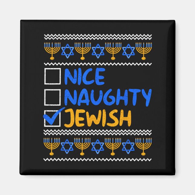 Nice Naughty Jewish Ugly Hanukkah Chanukah Sweater Magnet (Front)
