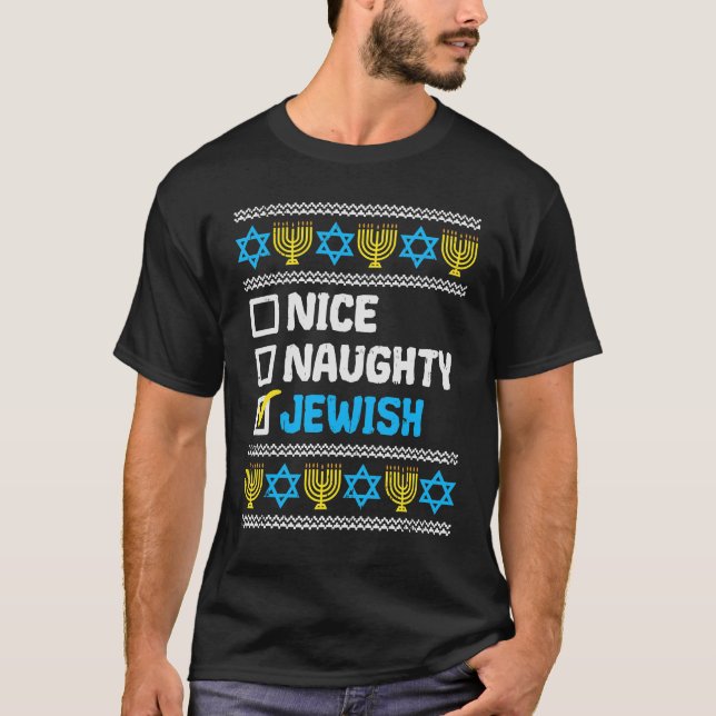 Nice Naughty Jewish Ugly Hanukkah Sweater Chanukah (Front)