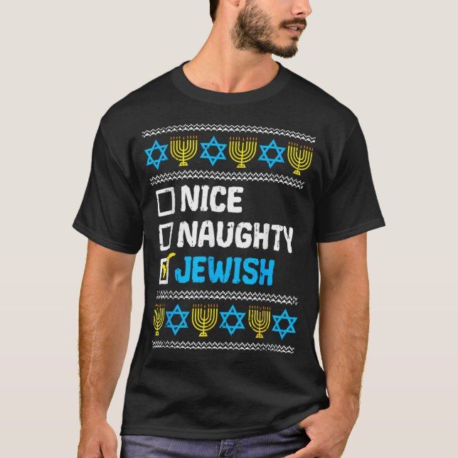 Nice Naughty Jewish Ugly Hanukkah Sweater Chanukah (Front)