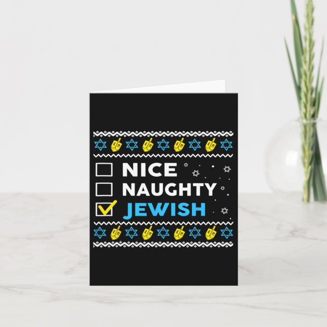 Nice Naughty Jewish Ugly Hanukkah Sweater Chanukah Card (Front)