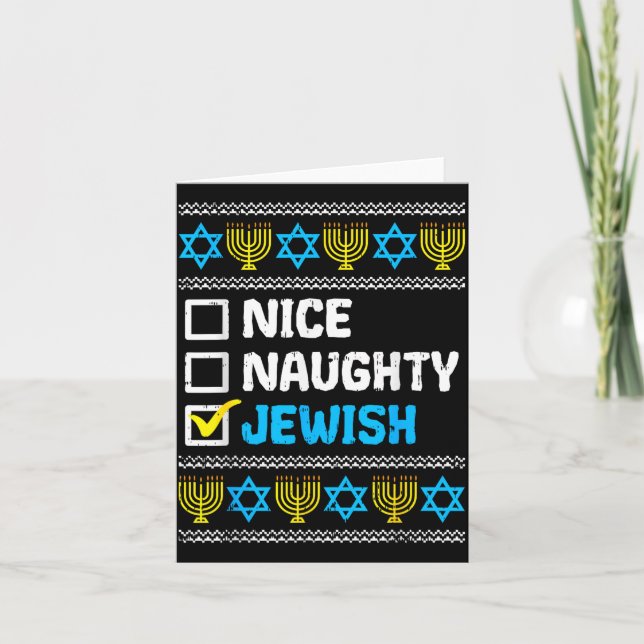 Nice Naughty Jewish Ugly Hanukkah Sweater Chanukah Card (Front)