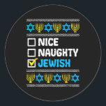 Nice Naughty Jewish Ugly Hanukkah Sweater Chanukah Classic Round Sticker<br><div class="desc">Nice Naughty Jewish Ugly Hanukkah Sweater Chanukah Jew Gift Short Sleeve</div>