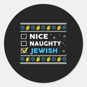 Nice Naughty Jewish Ugly Hanukkah Sweater Chanukah Classic Round Sticker
