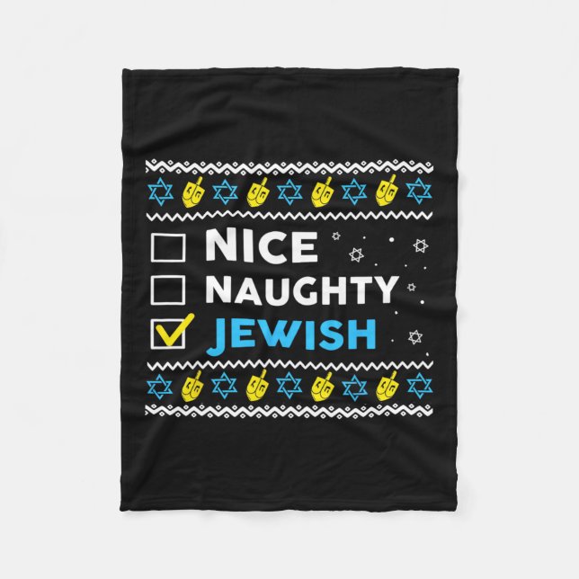 Nice Naughty Jewish Ugly Hanukkah Sweater Chanukah Fleece Blanket (Front)