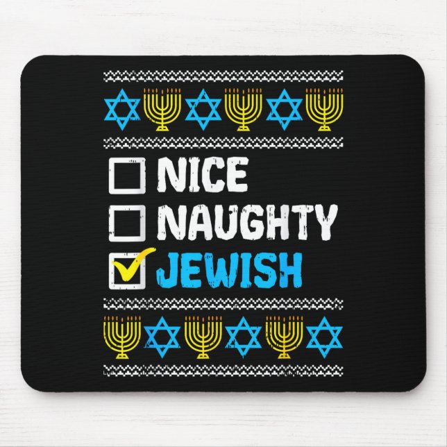 Nice Naughty Jewish Ugly Hanukkah Sweater Chanukah Mouse Mat (Front)