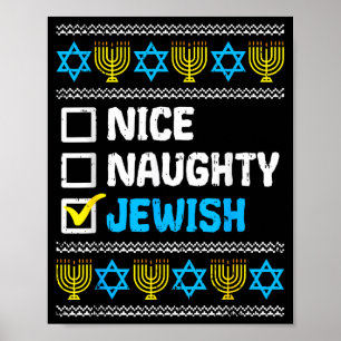 Nice Naughty Jewish Ugly Hanukkah Sweater Chanukah Poster