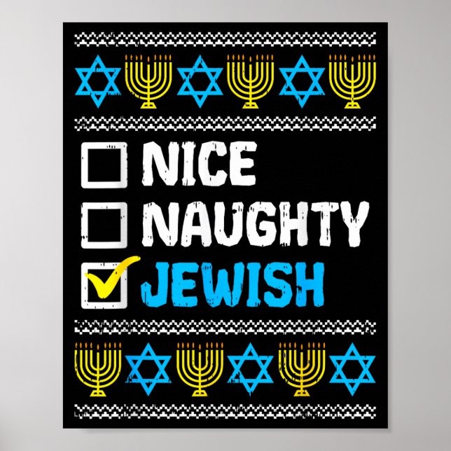 Nice Naughty Jewish Ugly Hanukkah Sweater Chanukah Poster (Front)