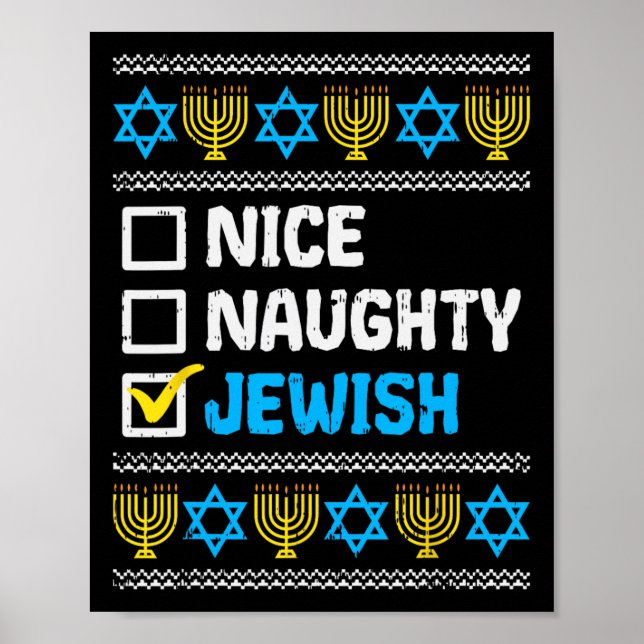 Nice Naughty Jewish Ugly Hanukkah Sweater Chanukah Poster (Front)