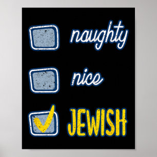 Nice Naughty Jewish Ugly Hanukkah Sweater Chanukah Poster