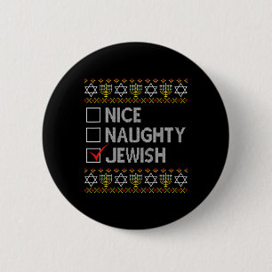 Nice Naughty Jewish Ugly Hanukkah Sweater Funny Ch 6 Cm Round Badge