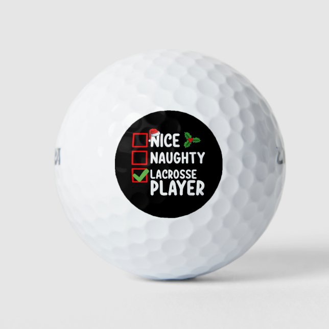 Nice Naughty Lacrosse Player Christmas List Golf Balls (Front)