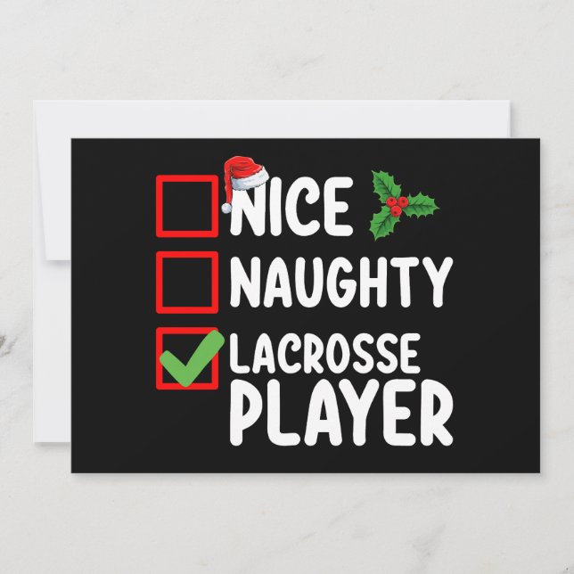Nice Naughty Lacrosse Player Christmas List Invitation (Front)