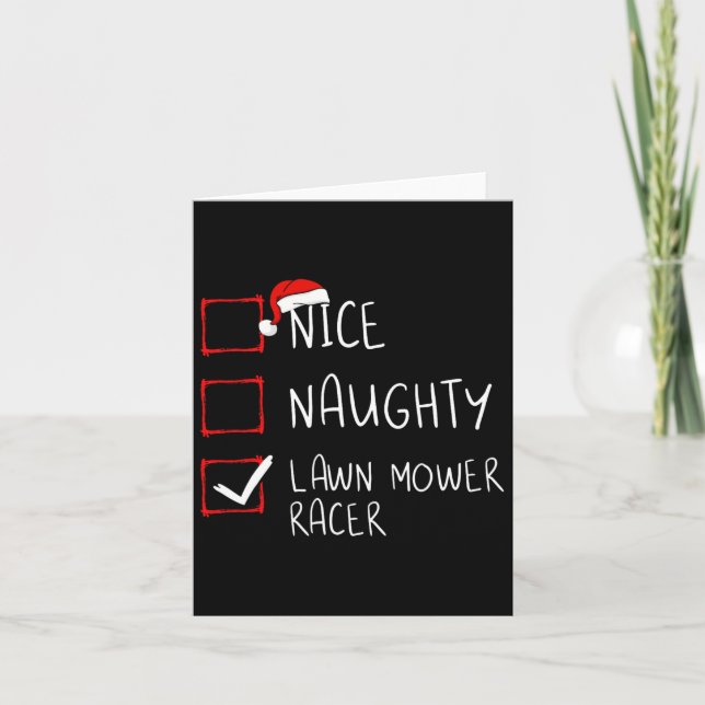 Nice Naughty Lawn Mower Racer List Christmas Santa Card (Front)