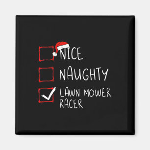 Nice Naughty Lawn Mower Racer List Christmas Santa Magnet