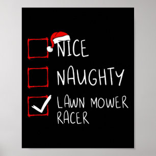 Nice Naughty Lawn Mower Racer List Christmas Santa Poster