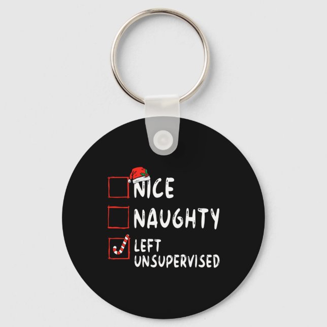 Nice Naughty Left Unsupervised Christmas List Fami Key Ring (Front)