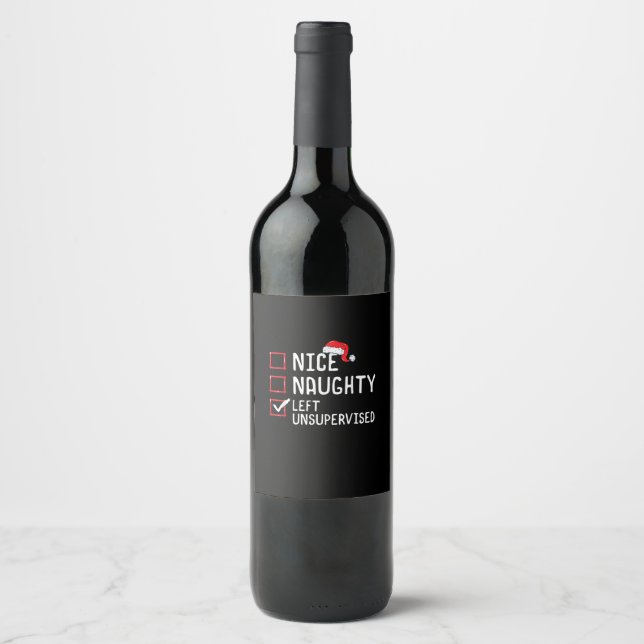Nice Naughty Left Unsupervised Christmas List   Wine Label (Front)
