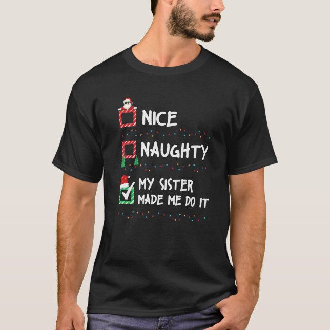 Nice Naughty List Christmas List Xmas Lights Santa T-Shirt (Front)