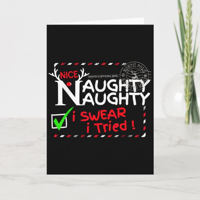 Nice Naughty List I Swear I Tried Christmas Pajama Card (Front)