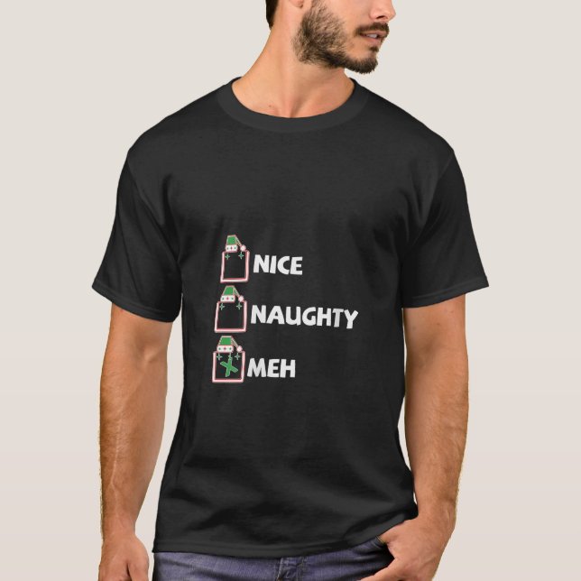 Nice Naughty Meh Christmas List Funny V Neck  T-Shirt (Front)